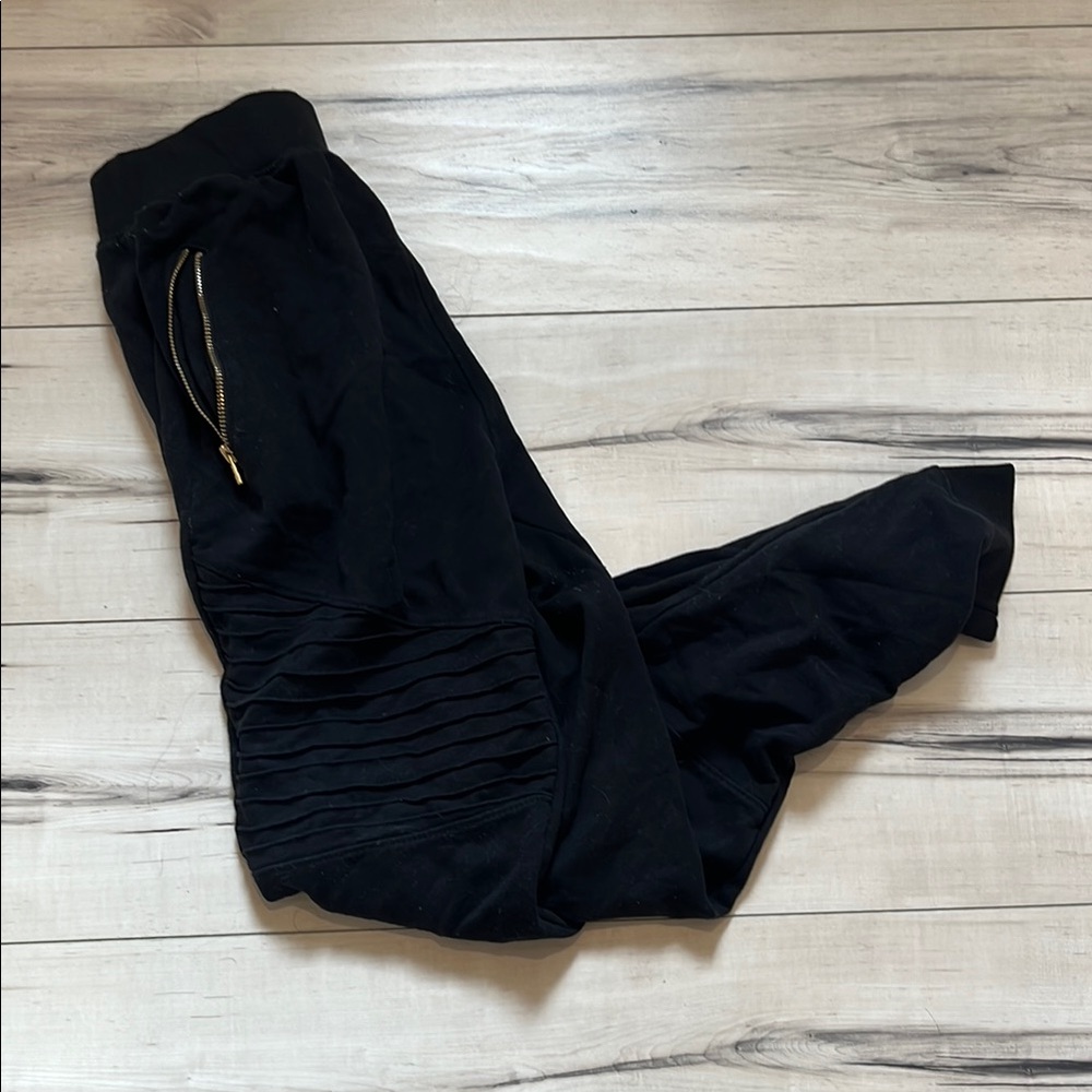 Black Jogger Pants with Gold Zipper